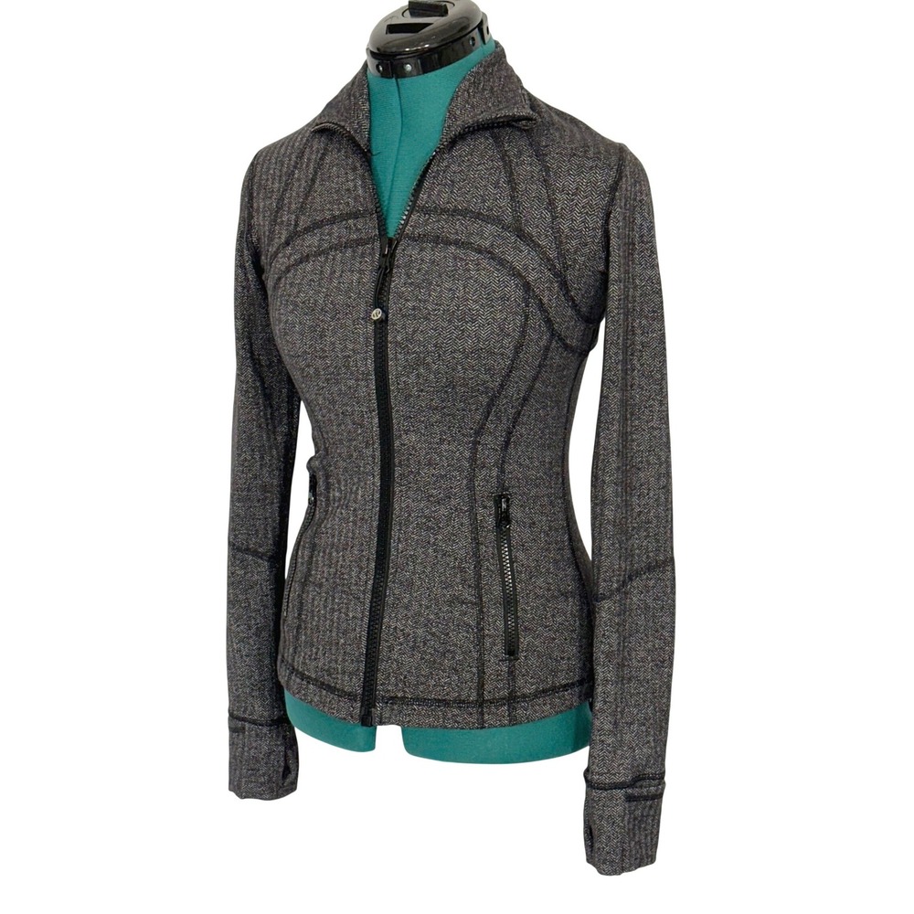 Lululemon Define Jacket Herringbone Grey Black Full Zip Size 4 Slim Fit Active‎